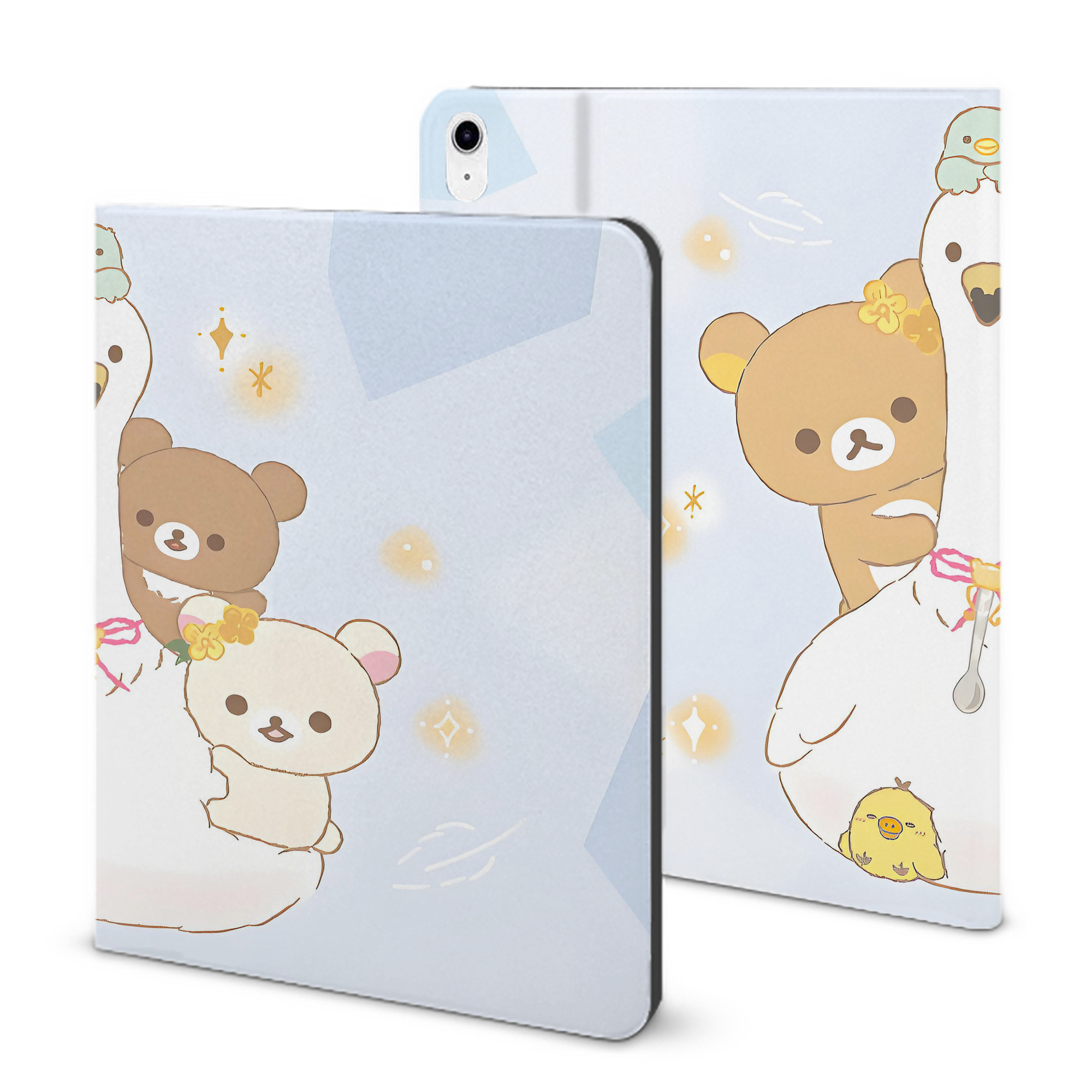 （画像用） リラックマ リラックマ キイロイトリ Rilakkuma Korilakkuma Kiiroitori IPad ケース ブック型 PUレザー TPU 耐衝撃 軽量 薄型 ペン収納なし 全面保護 IPad 各モデル対応